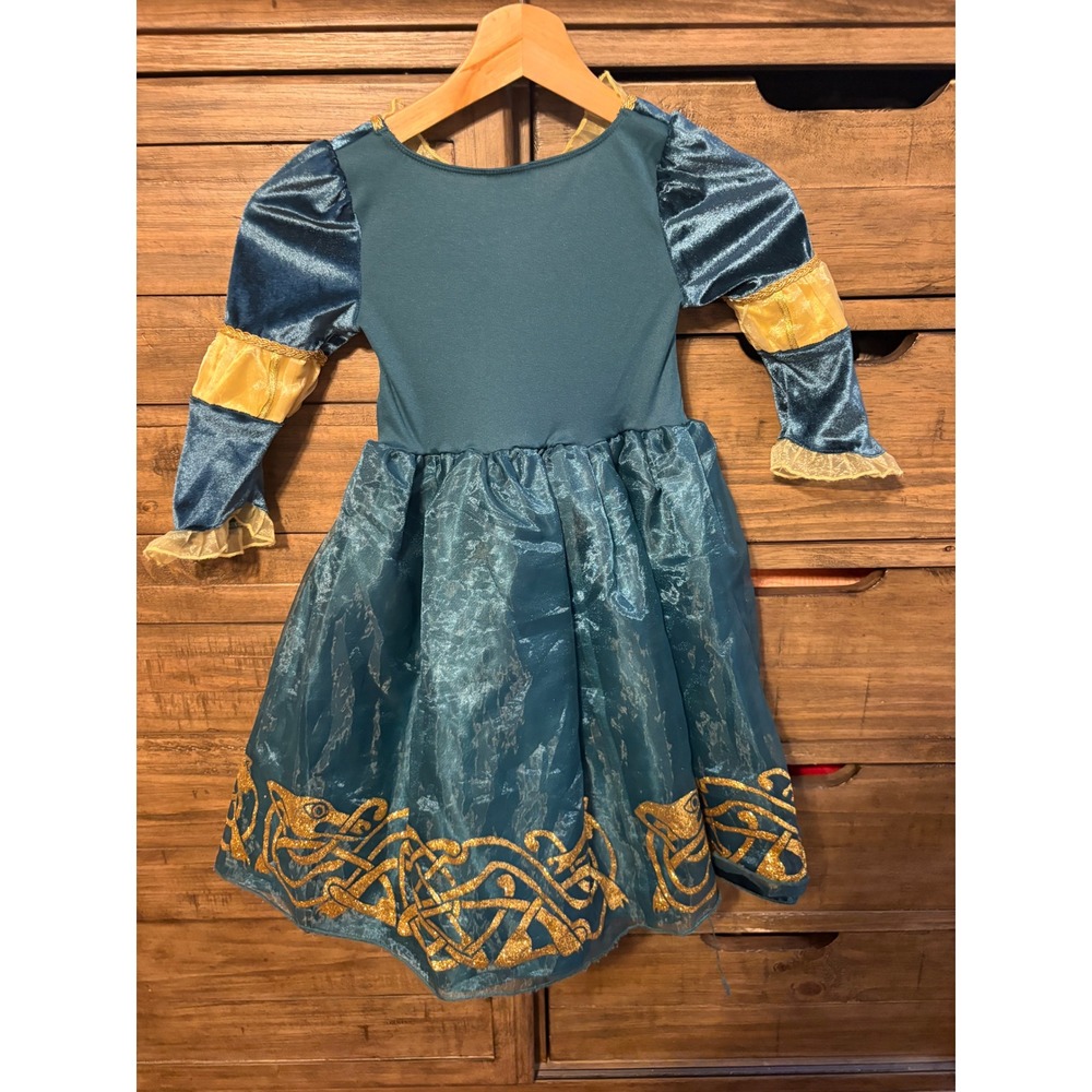 Disney Princess Merida Brave Costume Dress Teal Gold Girls Size 3 Toddler - Picture 2 of 5